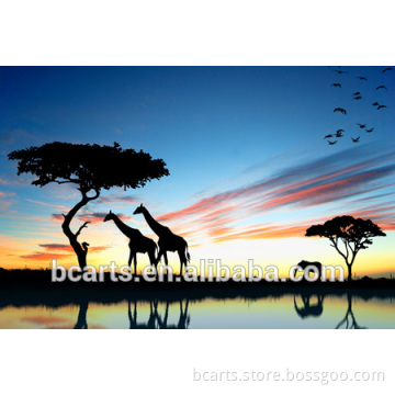 Hot sale beautiful African sunset landscape giraffe animal painting